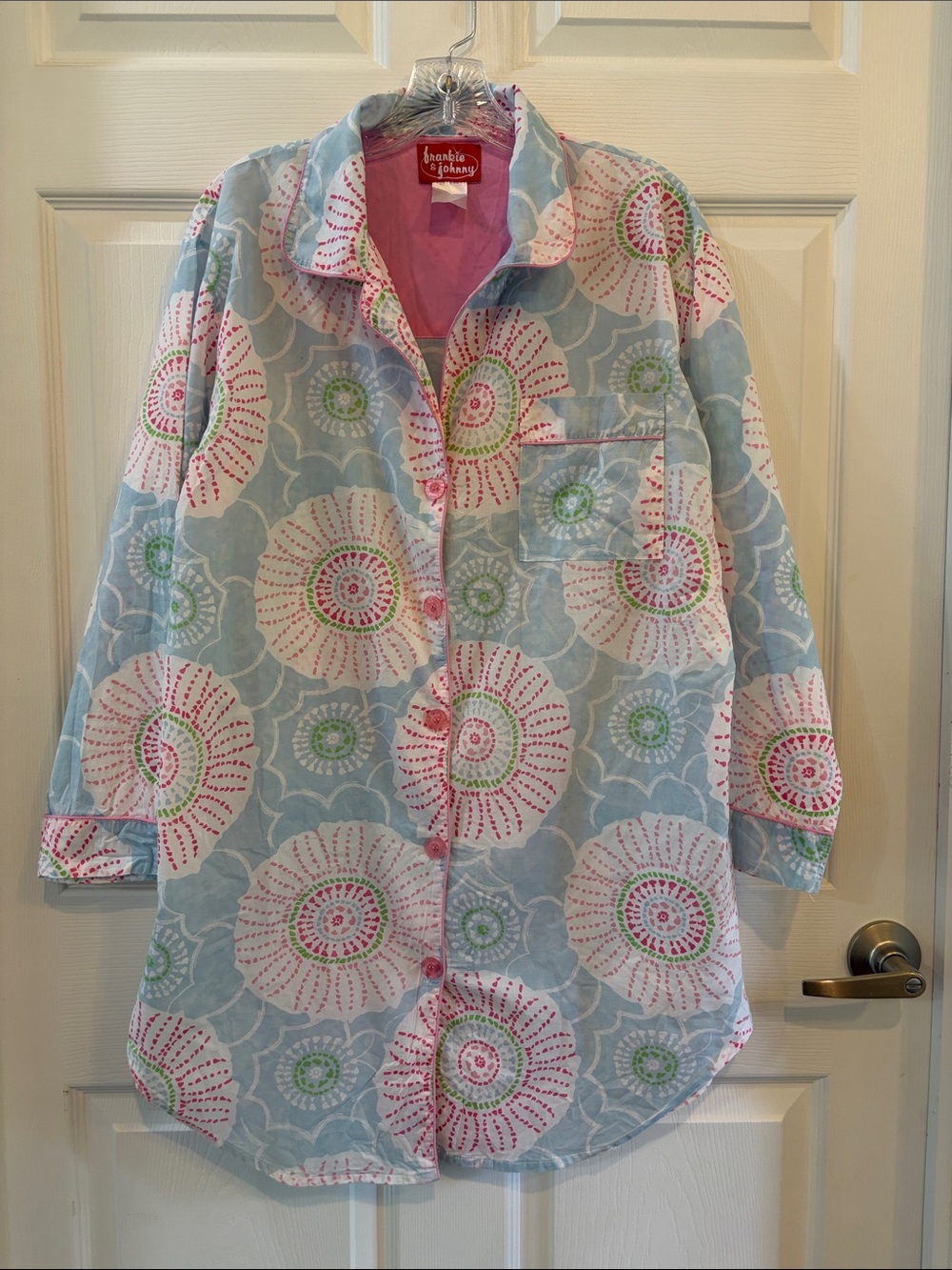 Light Blue Floral Button-Up Oversized Sleep Shirt